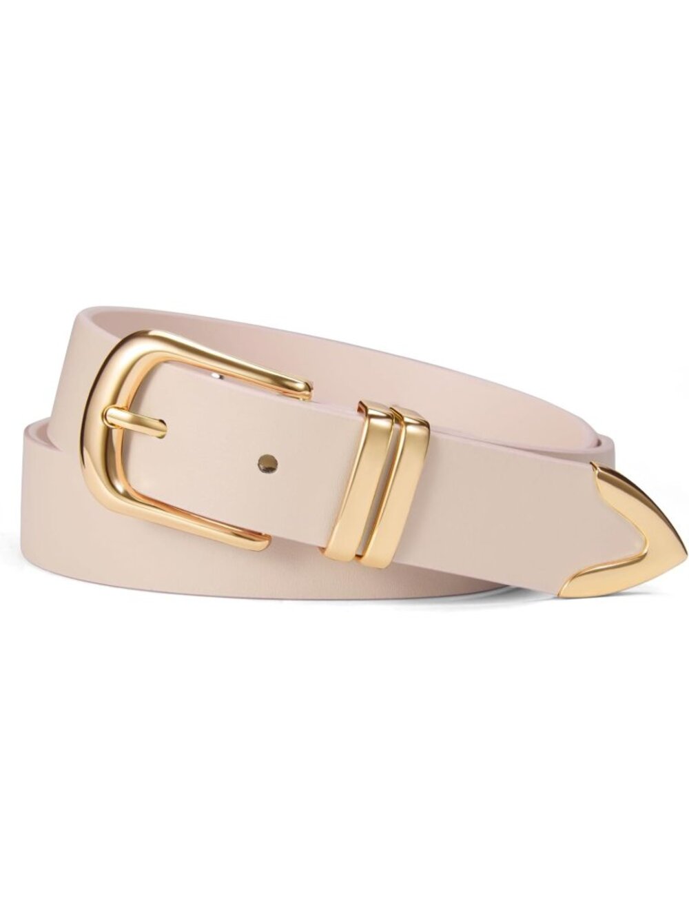 Women Beige Leather Belt For Jeans Dresses Pants Fashion With Gold Buckle
